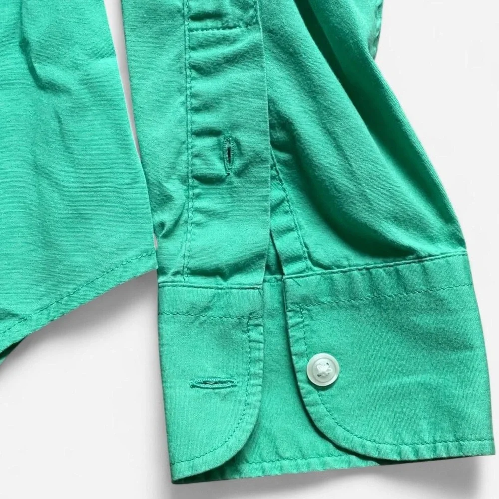 Lauren Ralph Lauren Polo Blouse Green Solid Stretch Button Up - Picture 6 of 7
